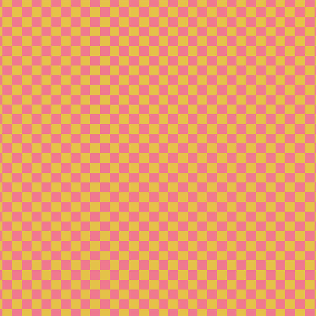 Kunstleder „Checked Pink & Yellow“ – veganes PU Kunstleder 45cm x 135 cm