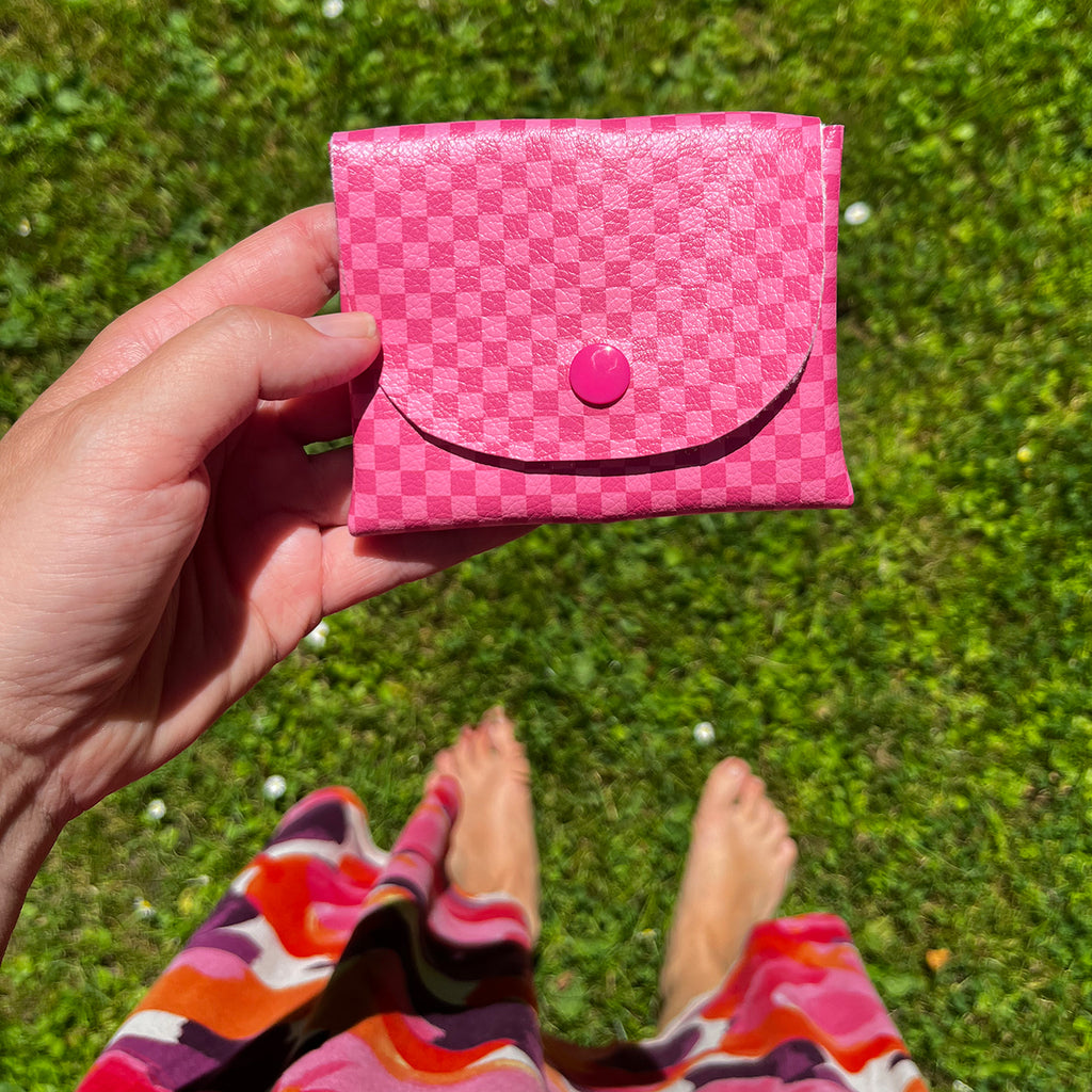 Kunstleder „Checked Pink“ – veganes PU Kunstleder 45cm x 135 cm