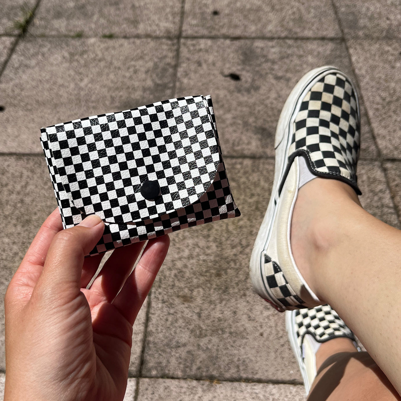 Pixie Wallet "Checked Black White" - Geldbörse aus veganem Kunstleder