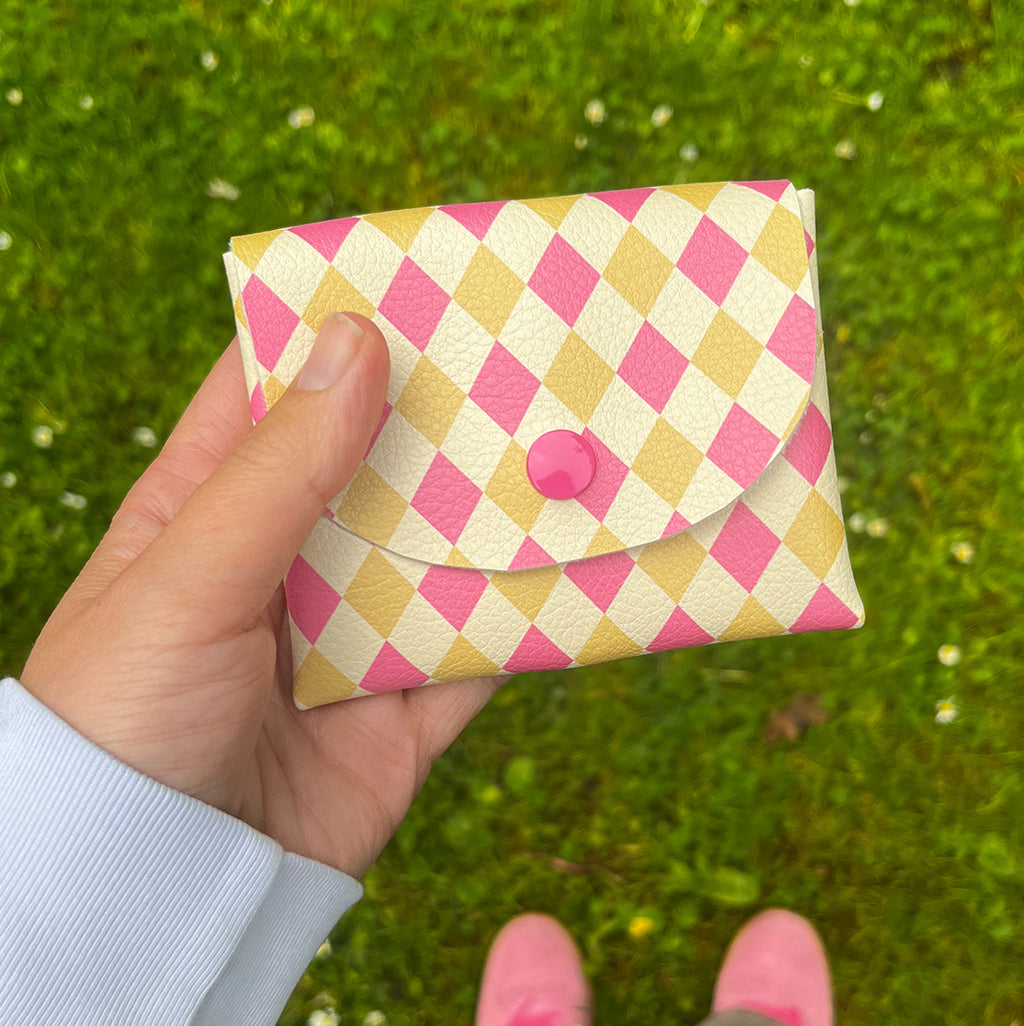 Pixie Wallet "Harlekin Pink Yellow" - Geldbörse aus veganem Kunstleder