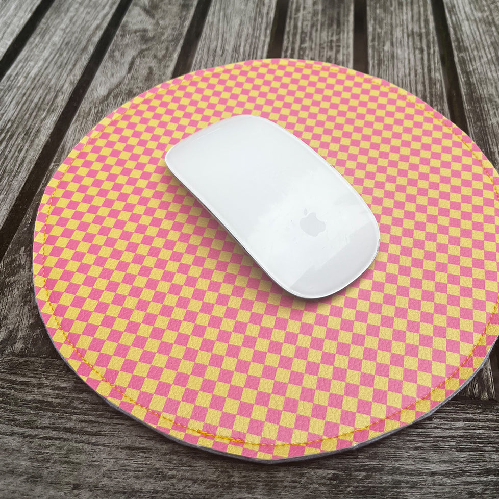 Kunstleder „Checked Pink & Yellow“ – veganes PU Kunstleder 45cm x 135 cm