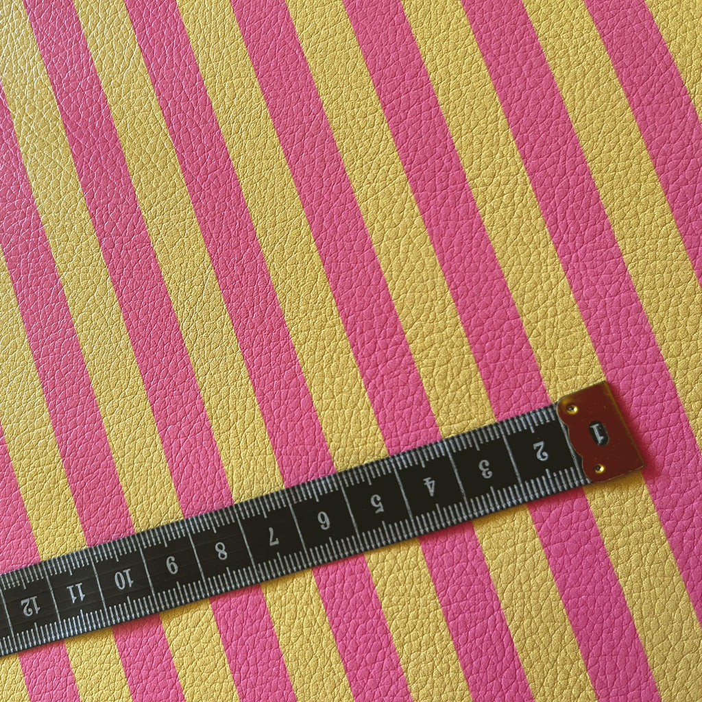 Kunstleder „Stripes Pink & Yellow“ – veganes PU Kunstleder 45cm x 135 cm