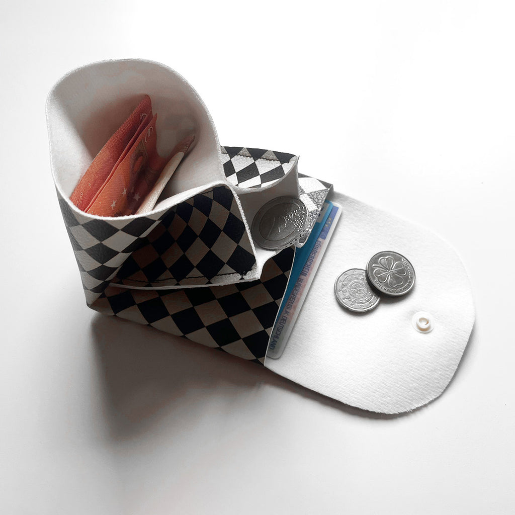 Pixie Wallet "Harlekin Black & White" - Geldbörse aus veganem Kunstleder
