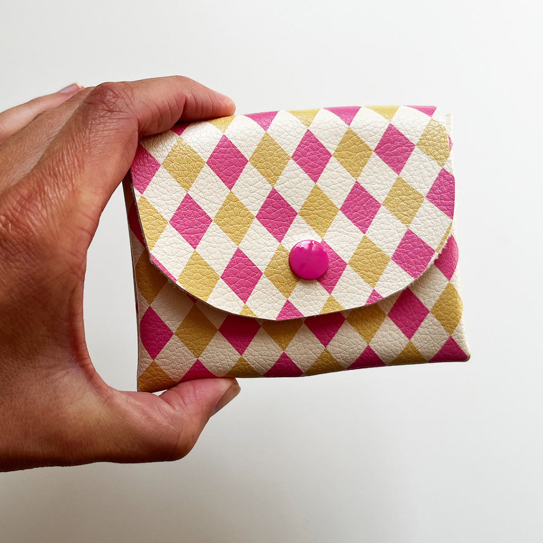 Pixie Wallet "Harlekin Pink Yellow" - Geldbörse aus veganem Kunstleder